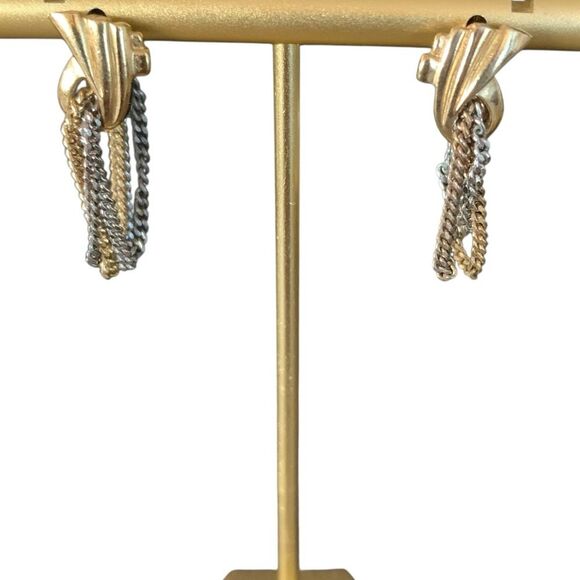 Avon Jewelry - Avon Vintage 1970's Chain Tassel Earrings Post Back Tri-Color Gold-Tone Edgy